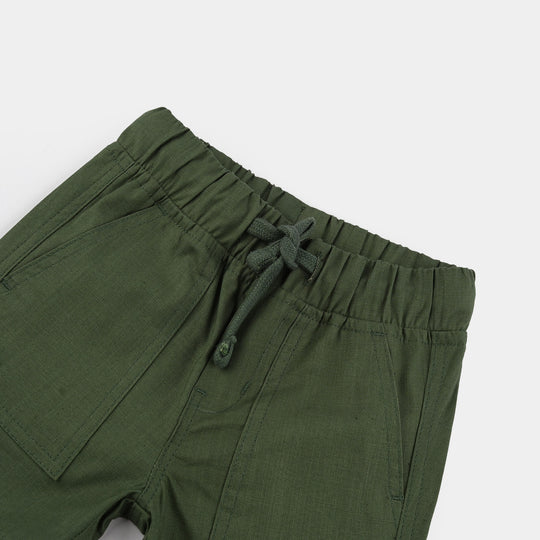 Infant Boys Cotton Slub Shorts (Patched Pocket) - Green