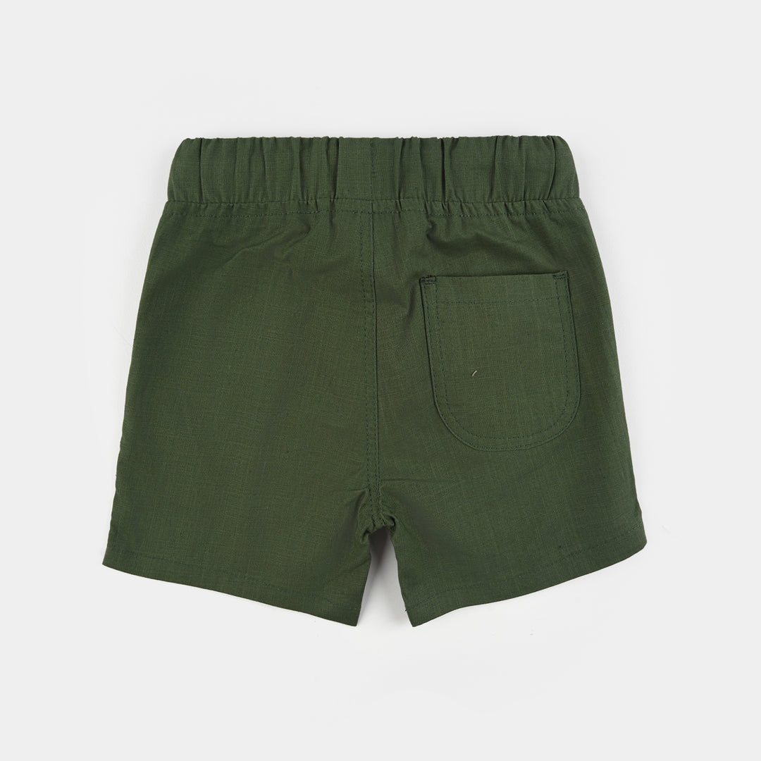 Infant Boys Cotton Slub Shorts (Patched Pocket) - Green
