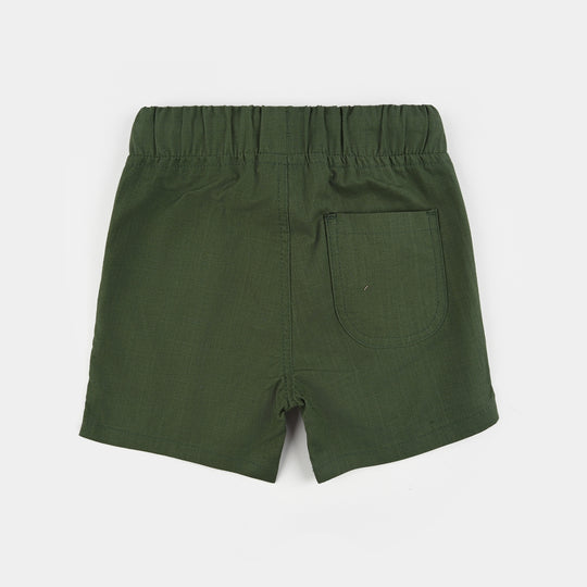 Infant Boys Cotton Slub Shorts (Patched Pocket) - Green