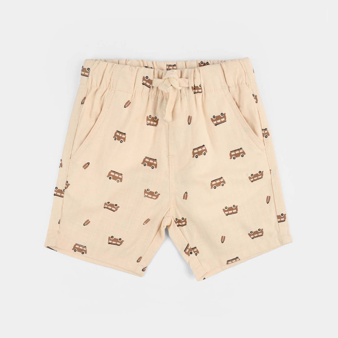 Infant Boys Cotton Slub Short Car-BEIGE