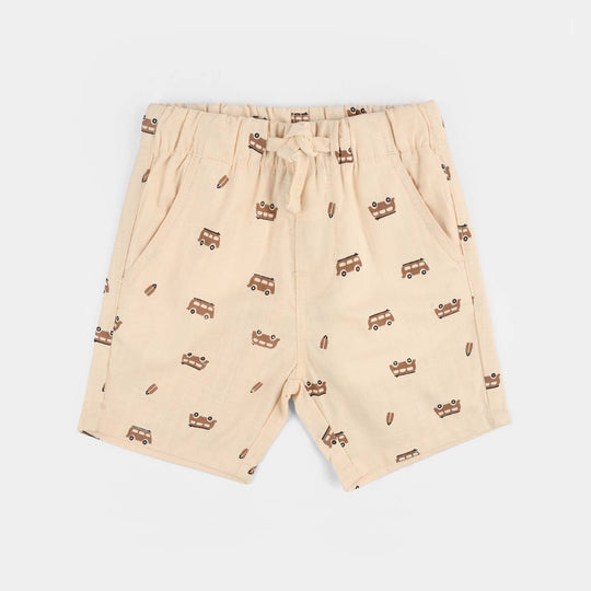 Infant Boys Cotton Slub Short Car-BEIGE