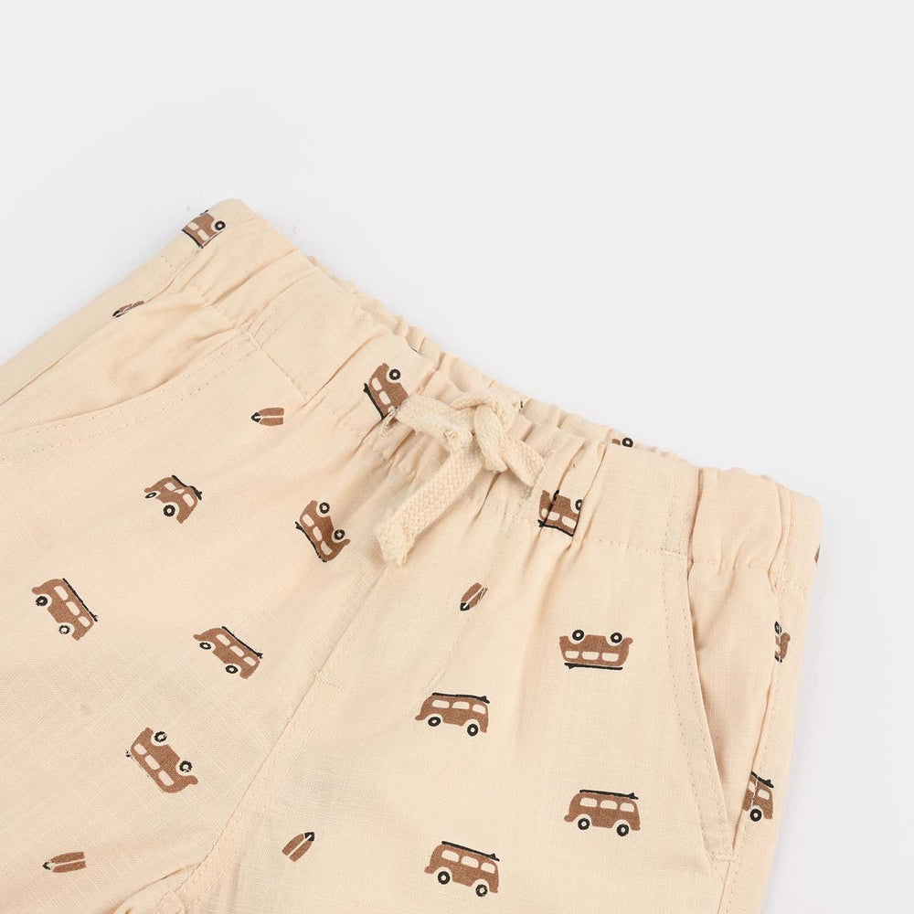 Infant Boys Cotton Slub Short Car-BEIGE