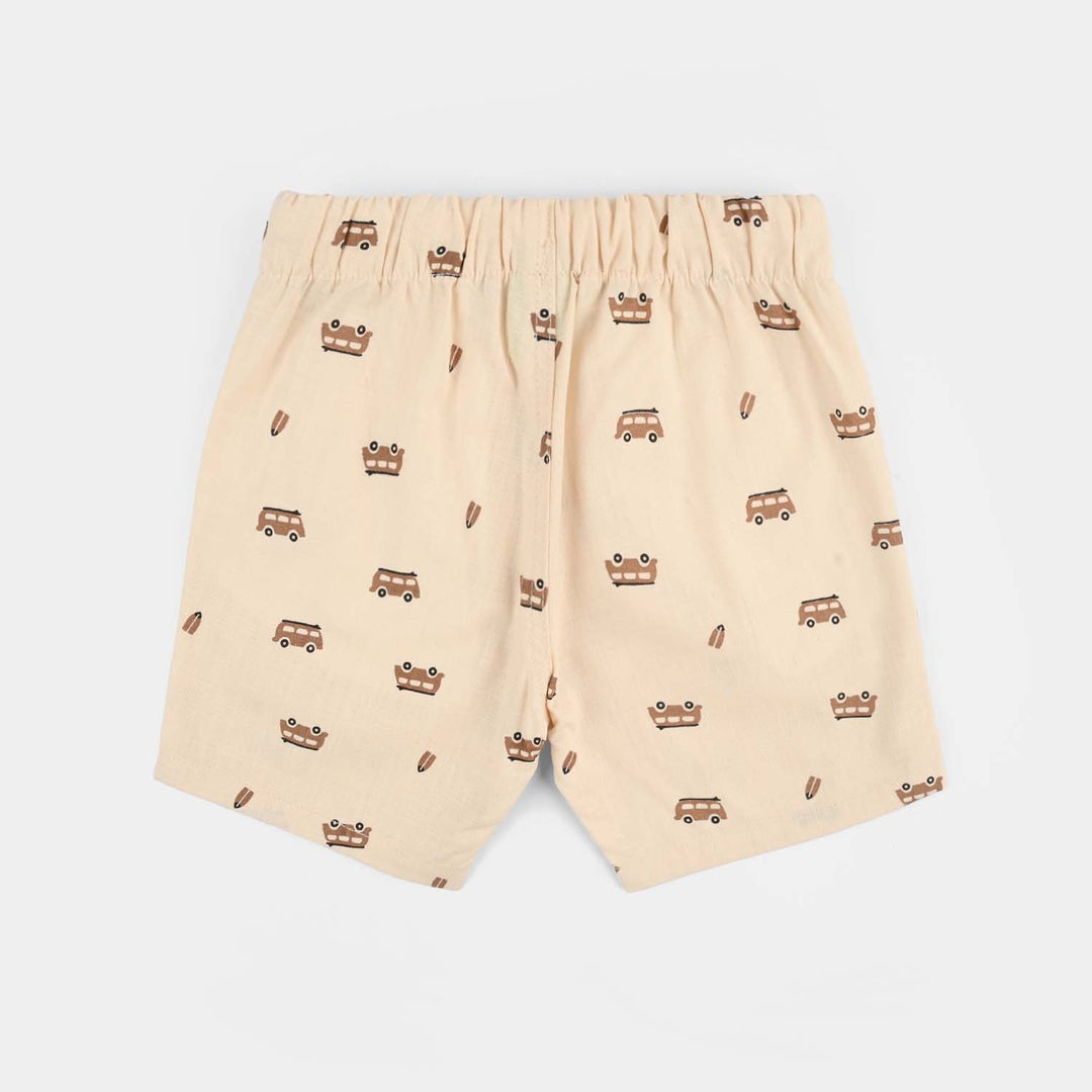 Infant Boys Cotton Slub Short Car-BEIGE