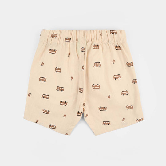 Infant Boys Cotton Slub Short Car-BEIGE
