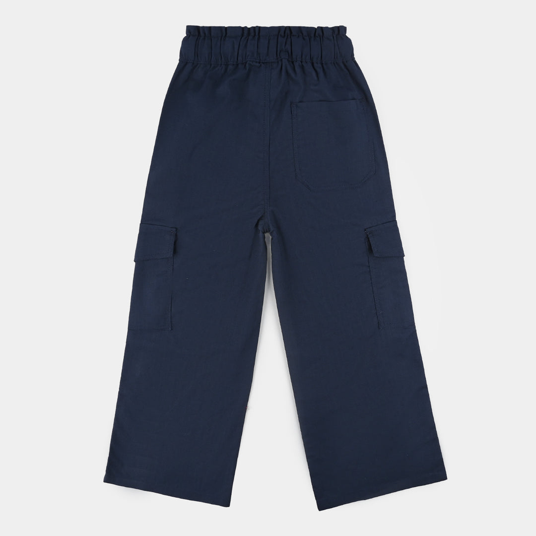 Girls Cotton Slub Pants (Pleated) - Blue