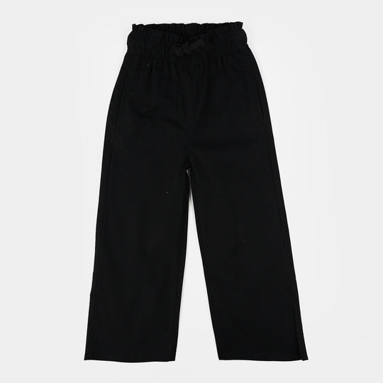 Girls Cotton Slub Pants (Slit) - Black