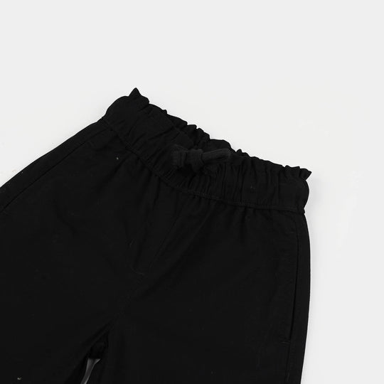 Girls Cotton Slub Pants (Slit) - Black