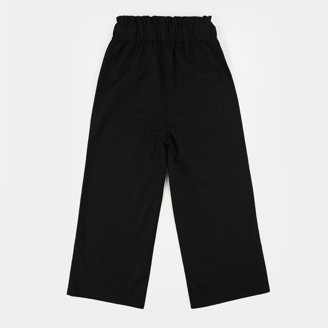 Girls Cotton Slub Pants (Slit) - Black