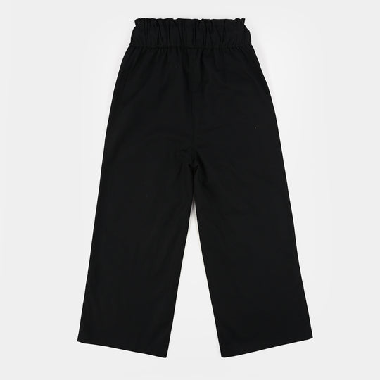 Girls Cotton Slub Pants (Slit) - Black