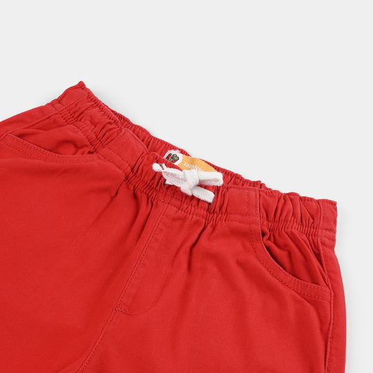 Boys Cotton Twill Shorts (Plain) - Red