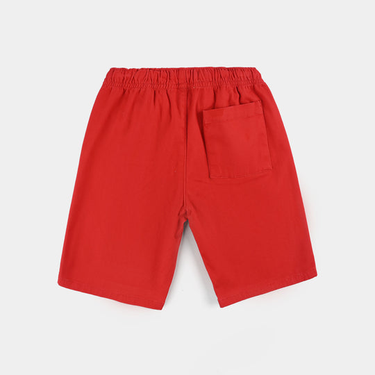 Boys Cotton Twill Shorts (Plain) - Red