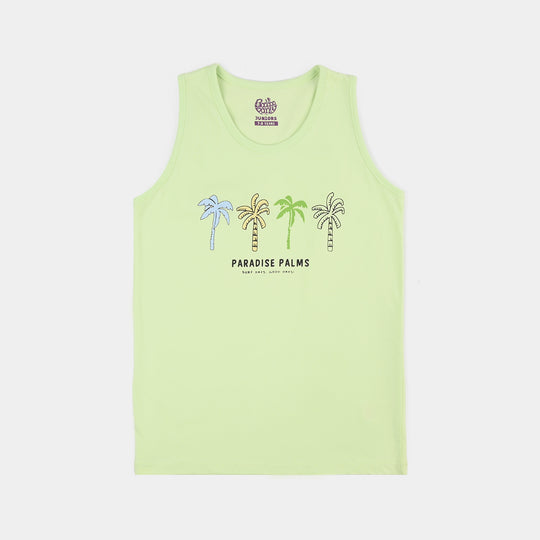Boys Paradise Palm Print Cotton Jersey Sando – Lime