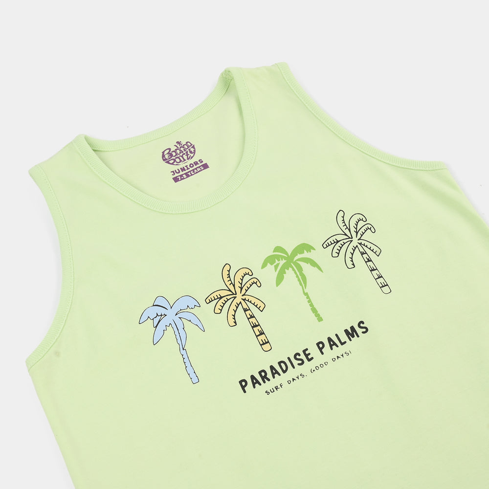 Boys Paradise Palm Print Cotton Jersey Sando – Lime