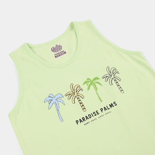 Boys Paradise Palm Print Cotton Jersey Sando – Lime