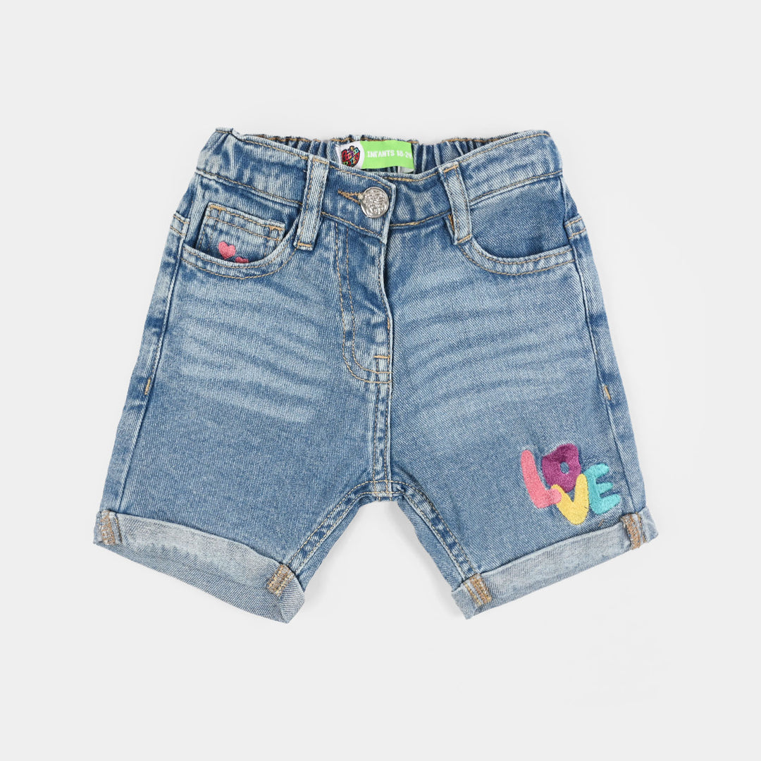 Infant Girls Denim Rigid Shorts (Love) - Dark Blue