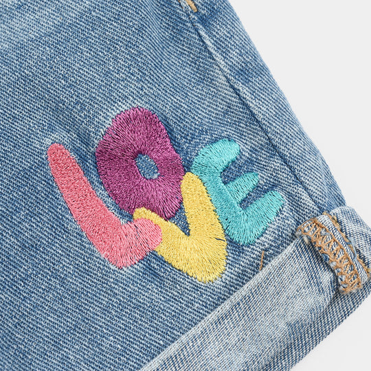 Infant Girls Denim Rigid Shorts (Love) - Dark Blue