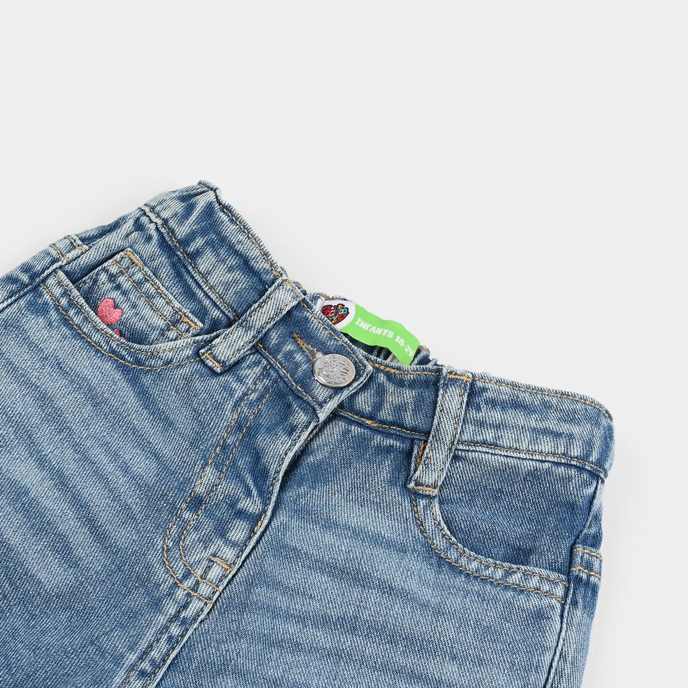 Infant Girls Denim Rigid Shorts (Love) - Dark Blue