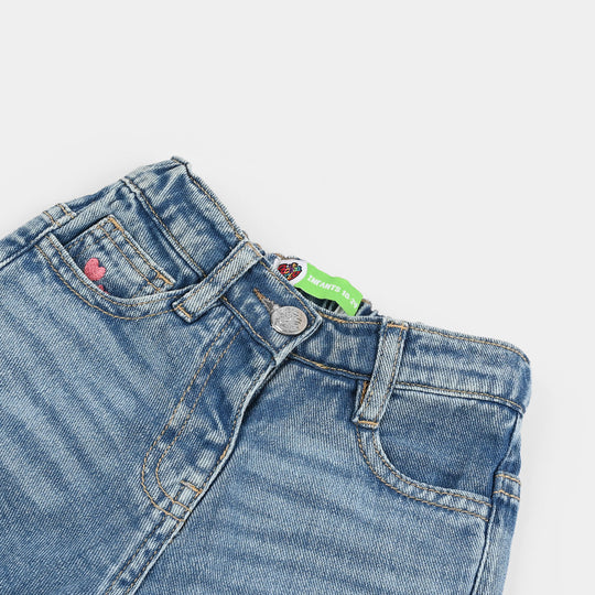 Infant Girls Denim Rigid Shorts (Love) - Dark Blue
