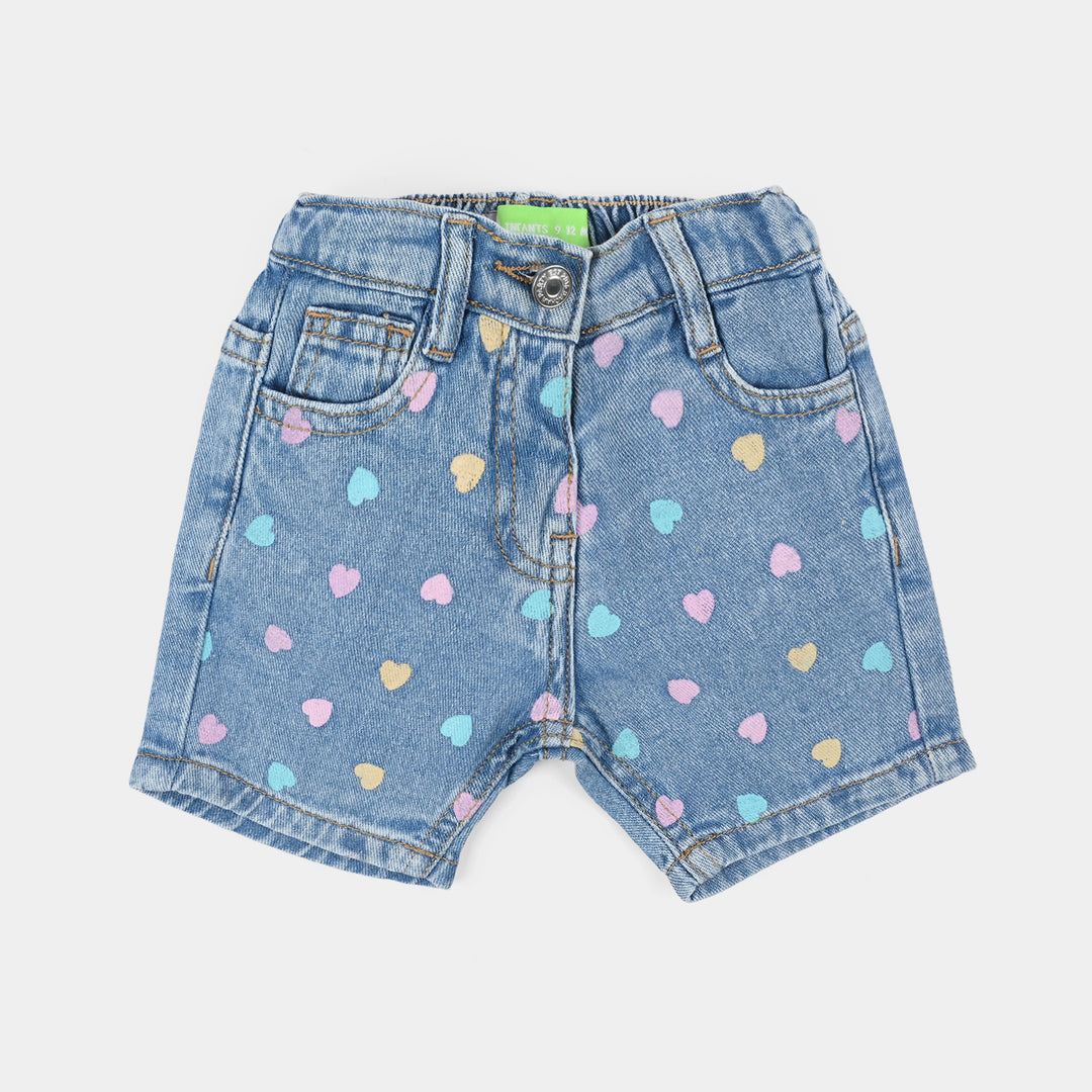 Infant Girls Denim rigid Shorts Heart-Mid Blue
