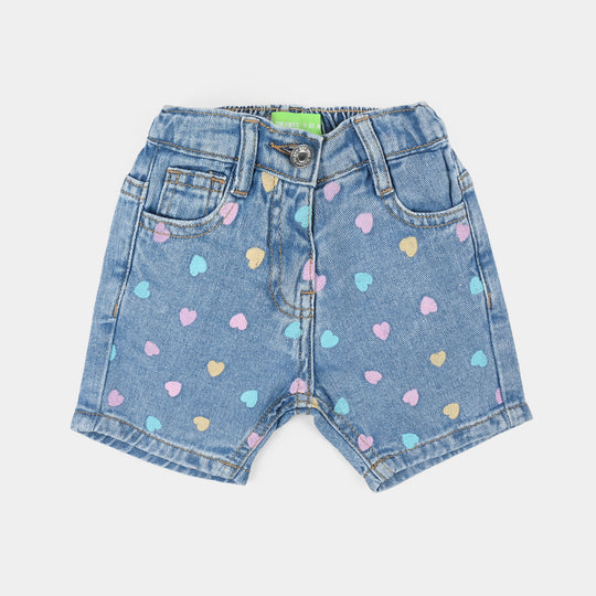 Infant Girls Denim rigid Shorts Heart-Mid Blue