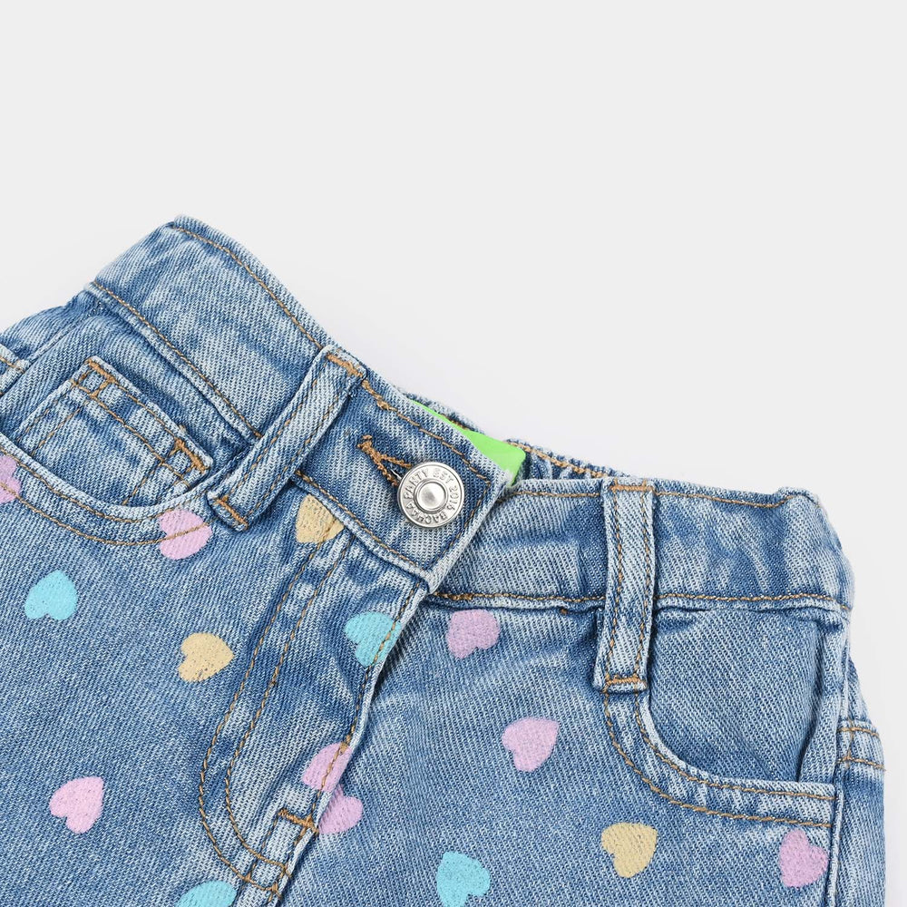 Infant Girls Denim rigid Shorts Heart-Mid Blue