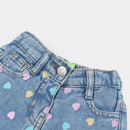 Infant Girls Denim rigid Shorts Heart-Mid Blue