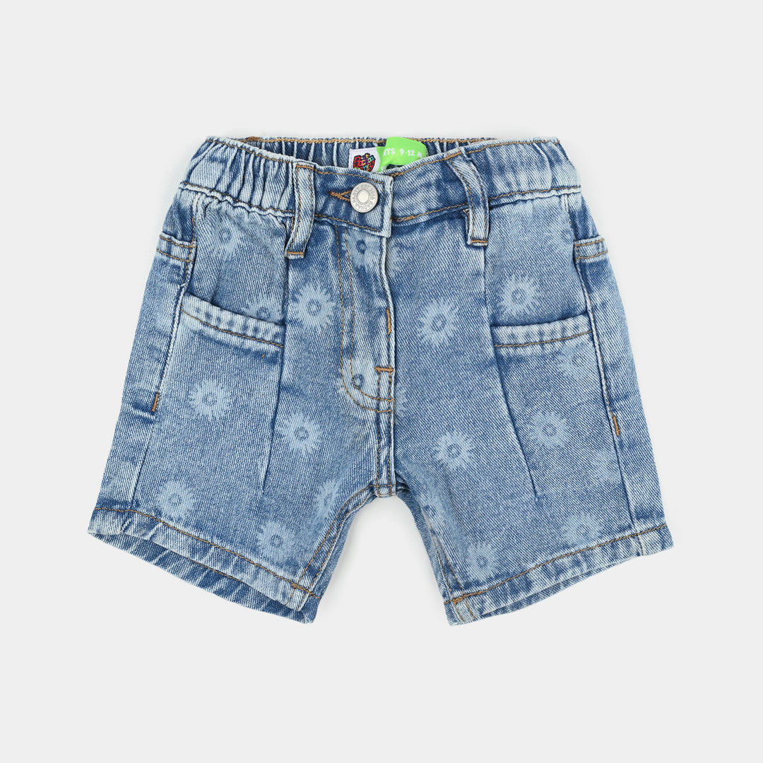 Infant Girls Denim rigid  Shorts Flower-Mid Blue