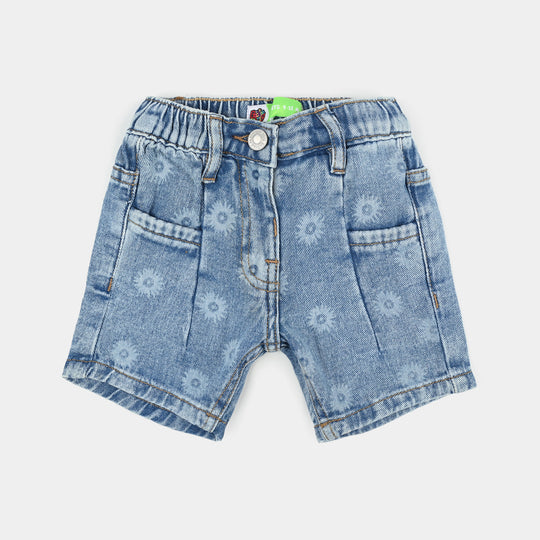 Infant Girls Denim rigid  Shorts Flower-Mid Blue