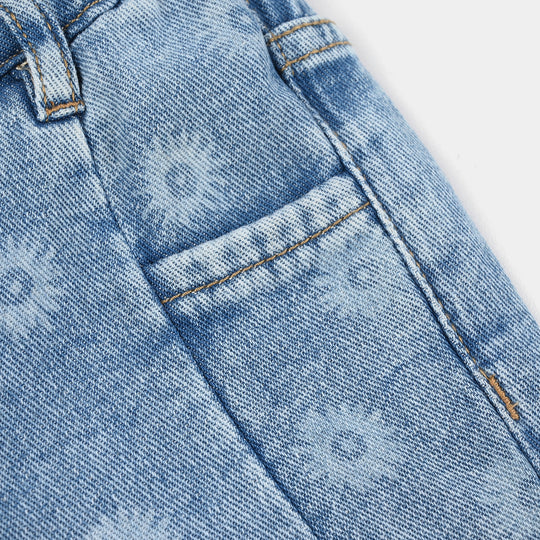 Infant Girls Denim rigid  Shorts Flower-Mid Blue