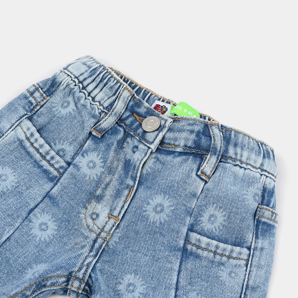 Infant Girls Denim rigid  Shorts Flower-Mid Blue