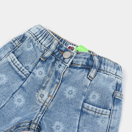 Infant Girls Denim rigid  Shorts Flower-Mid Blue