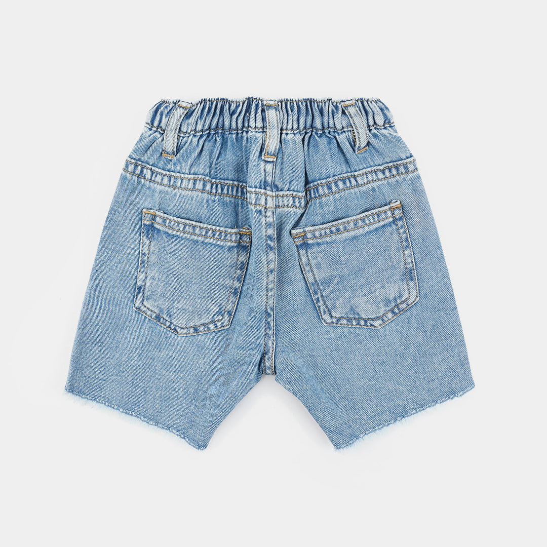 Infant Girls Denim Rigid Short Floral Embroidered – Light Blue
