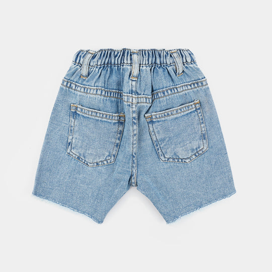 Infant Girls Denim Rigid Short Floral Embroidered – Light Blue
