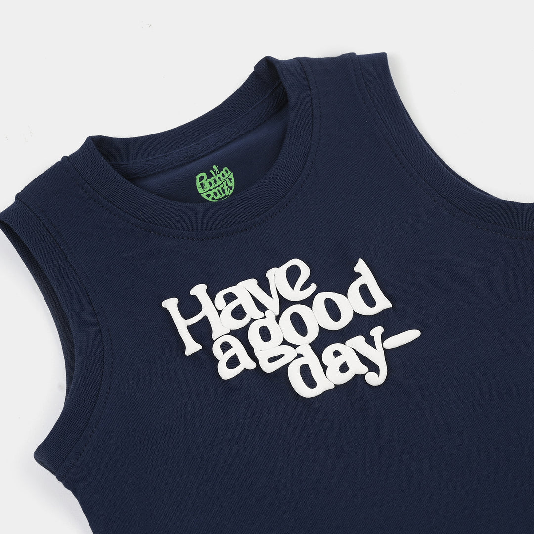 Infant Boys Jersey/Terry Sando Have A Good Day-Navy Blue