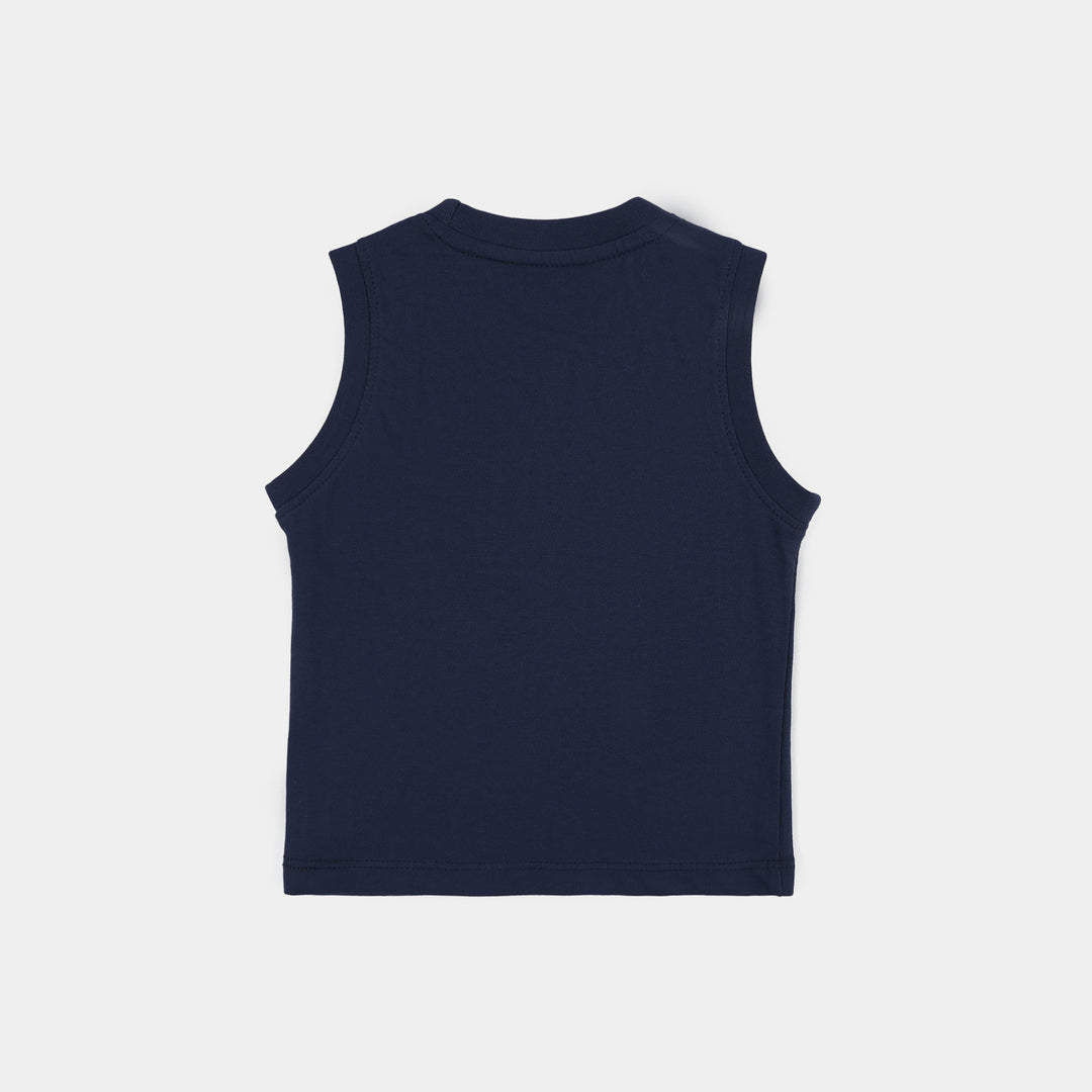 Infant Boys Jersey/Terry Sando Have A Good Day-Navy Blue