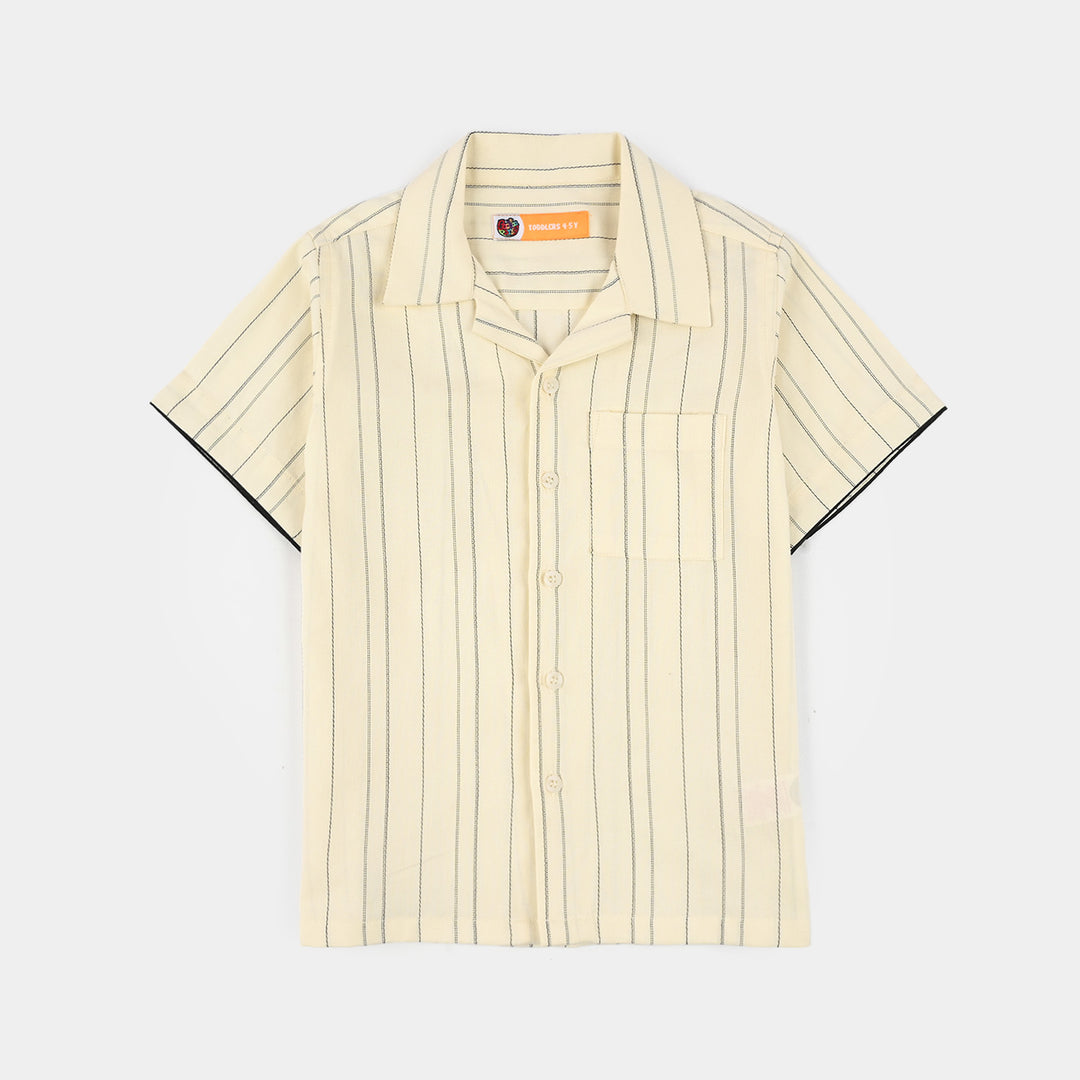 Boys Yarn Dyed Woven Suit 2 Piece (Cuban Stripe) - Off White