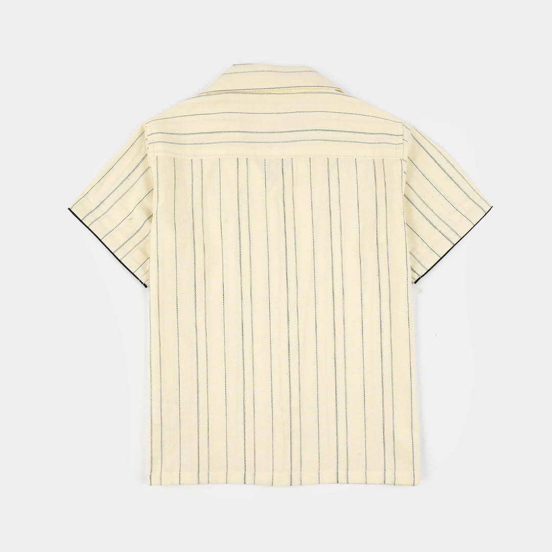 Boys Yarn Dyed Woven Suit 2 Piece (Cuban Stripe) - Off White