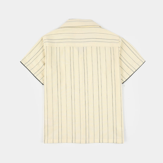 Boys Yarn Dyed Woven Suit 2 Piece (Cuban Stripe) - Off White
