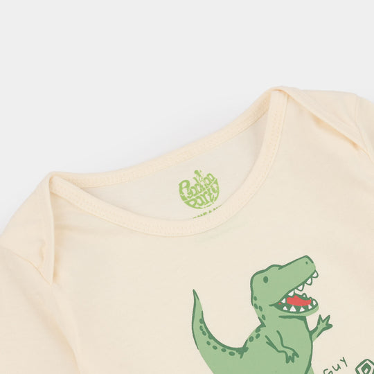 Infant Boys Cotton Jersey T-Shirt + Romper (Big Roar) - Off White/Yellow