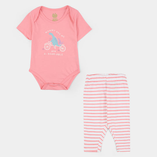 Infant Girls Cotton Jersey Romper and Pajama (Mommy & Me) - Pink/White