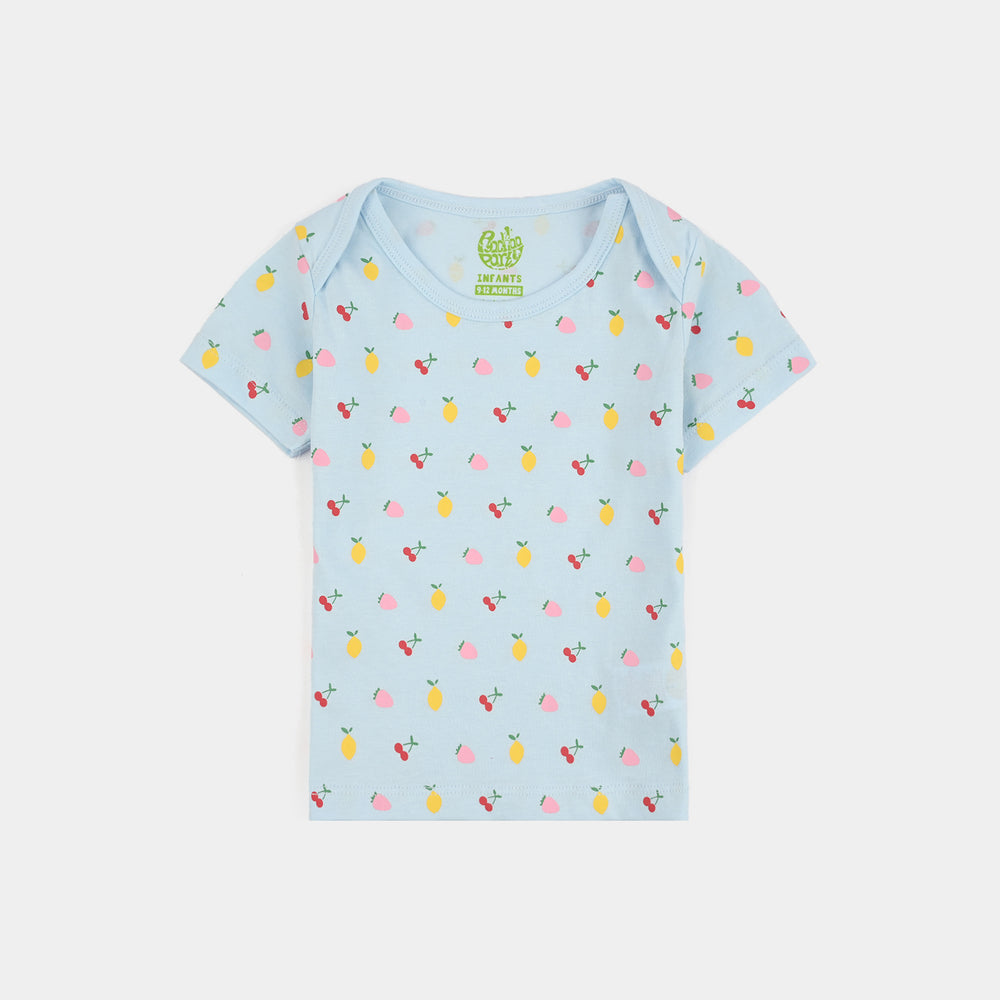 Infant Girls Cotton Jersey T-Shirt Set (Fruits Pack of 3) - Blue/Red/Multi