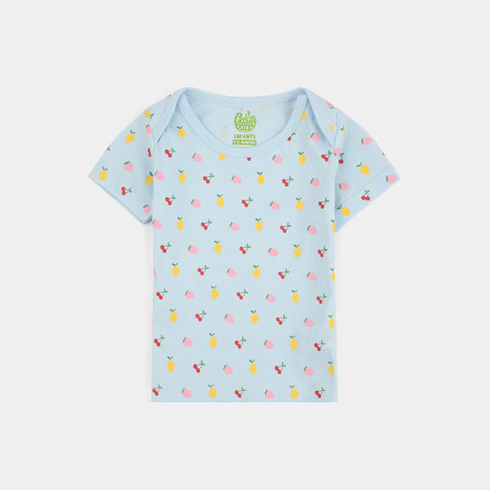 Infant Girls Cotton Jersey T-Shirt Set (Fruits Pack of 3) - Blue/Red/Multi