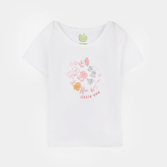 Infant Girls Cotton Jersey Set (Little One T-Shirt + Frock + Trouser) - White/Pink