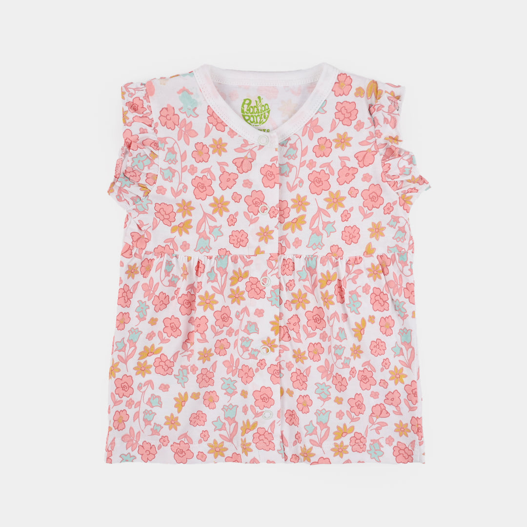 Infant Girls Cotton Jersey Set (Little One T-Shirt + Frock + Trouser) - White/Pink