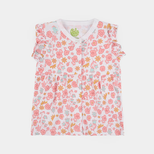 Infant Girls Cotton Jersey Set (Little One T-Shirt + Frock + Trouser) - White/Pink