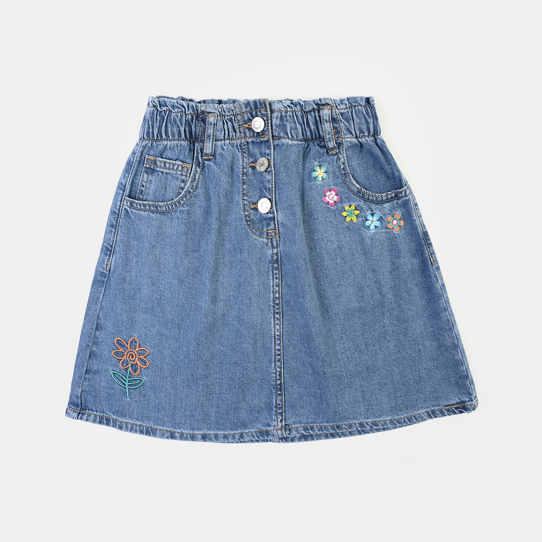 Girls Denim rigid Skirt Flower-Light Blue