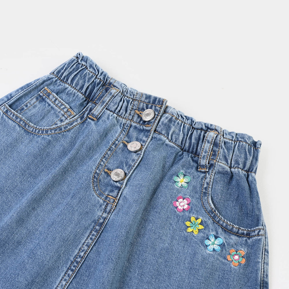 Girls Denim rigid Skirt Flower-Light Blue