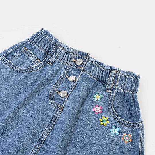 Girls Denim rigid Skirt Flower-Light Blue