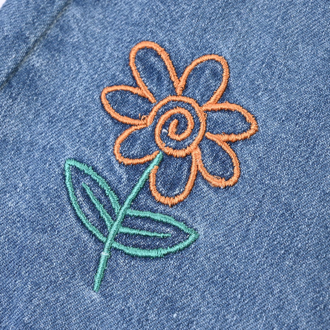Girls Denim rigid Skirt Flower-Light Blue