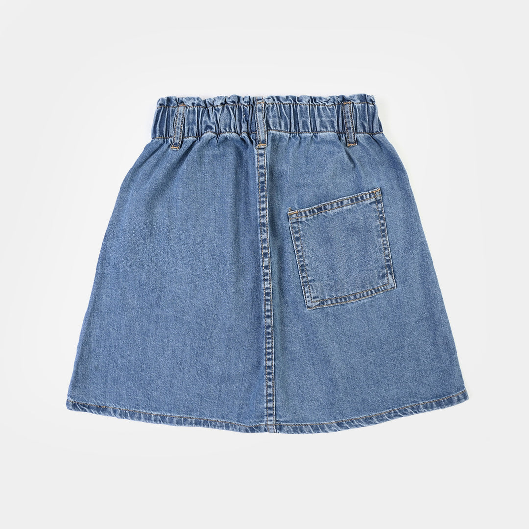 Girls Denim rigid Skirt Flower-Light Blue